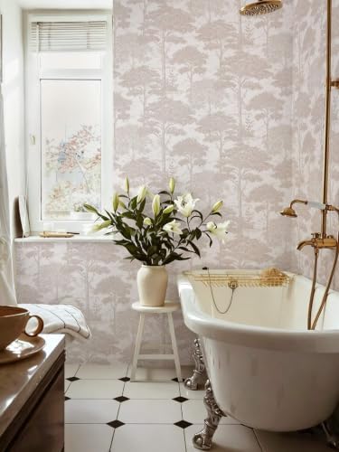 Ismoon Beige Peel Stick Wallpaper Forest Mural Toile Stick on Wallpaper - Image 3