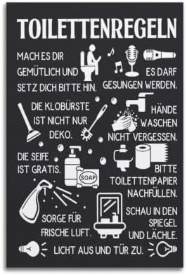 WBYMZWP Humorous Toilet Rules Poster Motivational Poster Canvas Wall Art by Unknown