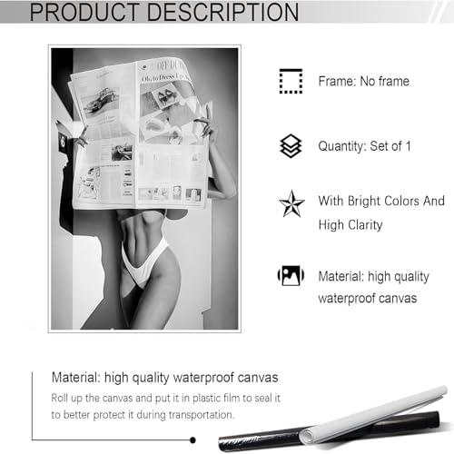 Sexy Glamorous Newspaper Reader Poster Feminist Hot Girls Canvas Wall Art Retro - Image 2