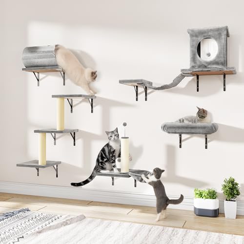 7-in-1 Cat Wall Shelves, Space-Saving Wall Mounted Cat Shelves by KAMABOKO