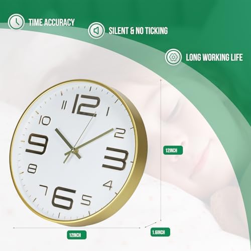 Wall Clock Modern Non-Ticking Battery Operated Wall Clocks Silent Quartz - Image 2