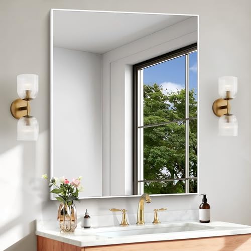 BONEWEI White Bathroom Mirror, 30x36 inch Wall Mirror by BONEWEI