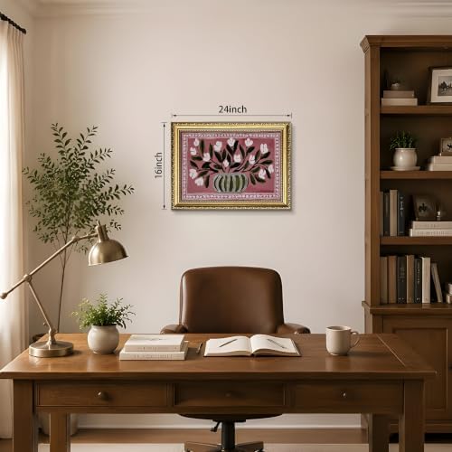 Gold Framed Vintage Floral Wall Art, Retro Vase White Flower Print - Image 4
