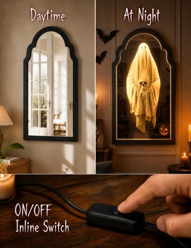 20" Haunted Ghost Mirror with LED Lights & Scary Voice Changer - Image 3