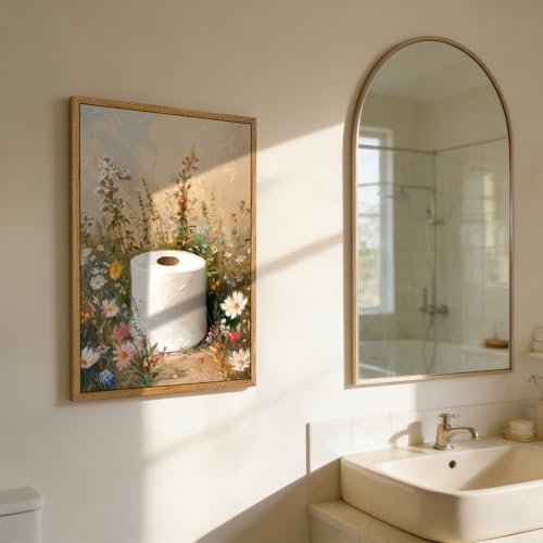 AtterrirArt Framed Bathroom Funny Wall Art Vintage Toilet Paper Floral Print - Image 5
