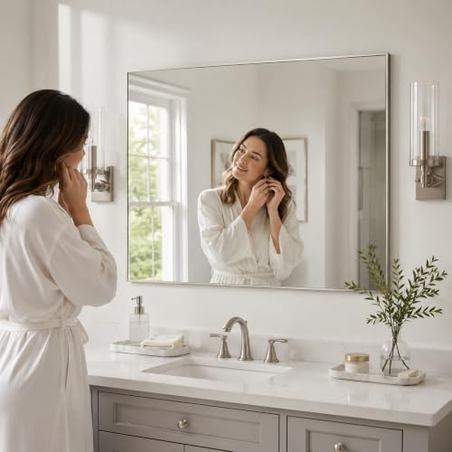 40"x30" Brushed Nickel Framed Rectangle Bathroom Vanity Wall Mirror - Image 5