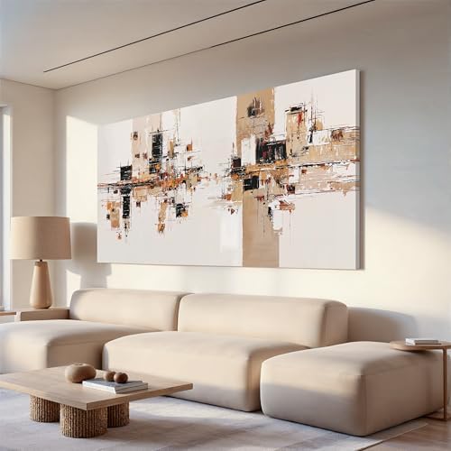 YISXINOAG Beige Abstract Wall Art Industrial Geometric Painting 24"X48" by YISXINOAG