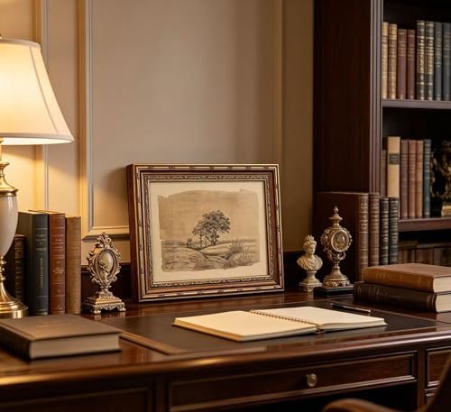 Vintage Gold Framed Sepia Country Landscape Sketch Wall Art, Rustic Tree Grove - Image 4