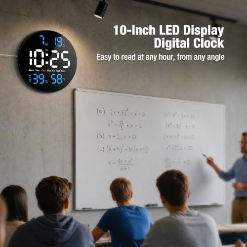 10 Inch Large Digital Wall Clock, LED Round Electric Clocks - Image 2
