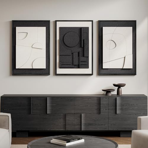 Large Framed Black and White Modern 3D Abstract Wall Art Set - Image 5