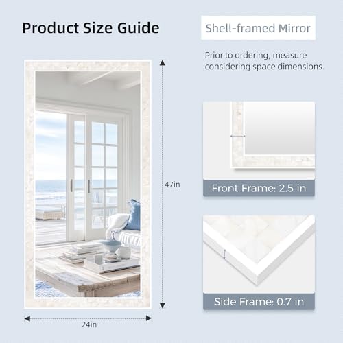 White Framed Mosaic Shell Bathroom Mirror 24x47 Inch - Image 3