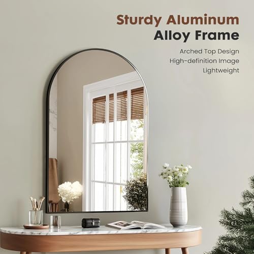Arched Wall Mirror 30x20 Inch Black Bathroom Vanity Mirror - Image 4