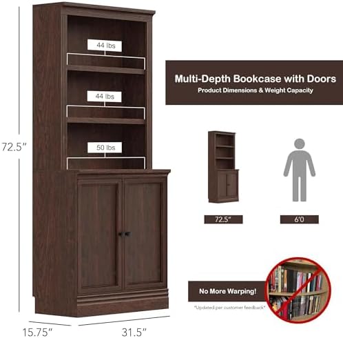 JAHRSTIM Halston 5-Tier Tall Deep Cabinet Bookcase - Image 3