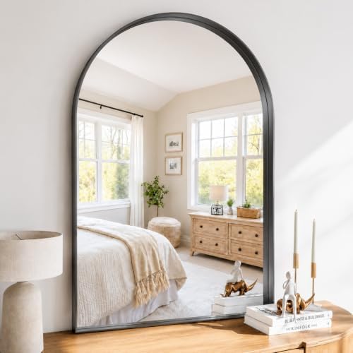 40"x36" Black Arched Mirror, Arched Wall Mirror by MYSUNORIA