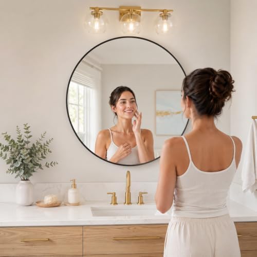 Garvee 30 Inch Round Wall Mirror Black Metal Frame Circle Bathroom Mirror - Image 2