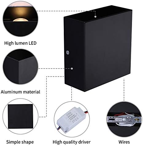 Lightess Indoor LED Wall Sconce Light Set of 2 Black Metal 10W Warm White - Image 6