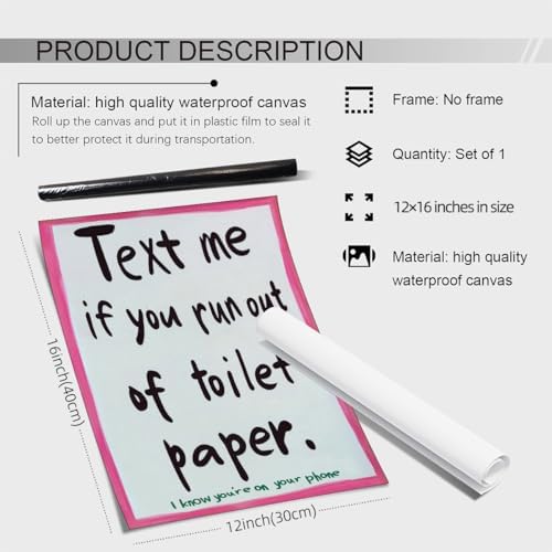OMANI Pink Funny Bathroom Poster Text Me If You Run Out Of Toilet Paper Wall - Image 2