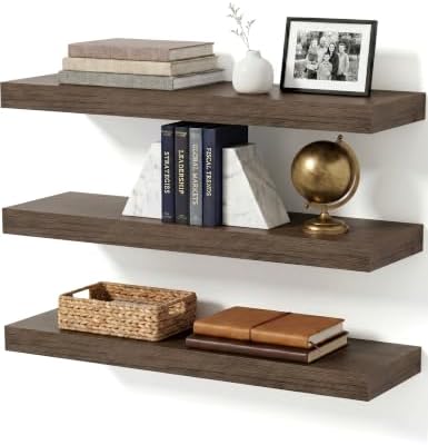 Smoke Gray Floating Wall Shelves, 24 Inch Bathroom Shelf Set of 3 by Mifurn