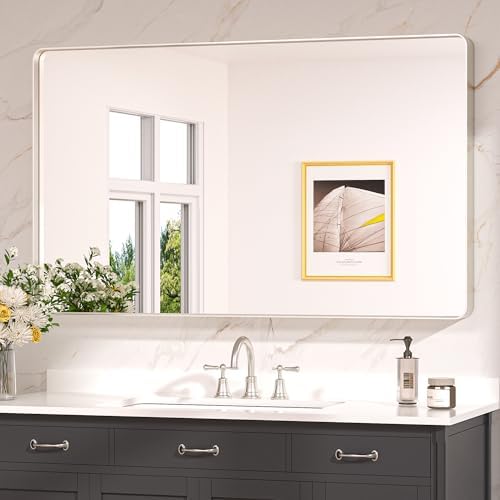 Keonjinn 48 x 30 Inch Brushed Nickel Bathroom Mirrors by Keonjinn