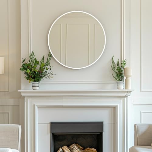 24 inch Circle Mirror White, Round Mirror, Matte White Metal Frame - Image 4