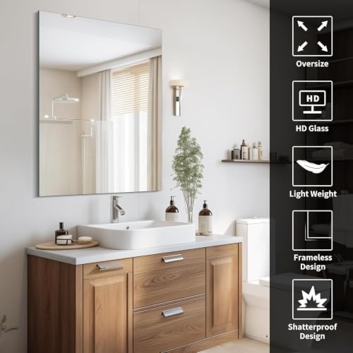 CILIBER Frameless Mirror, 30x40 Inch Rectangle Vanity Mirror - Image 4