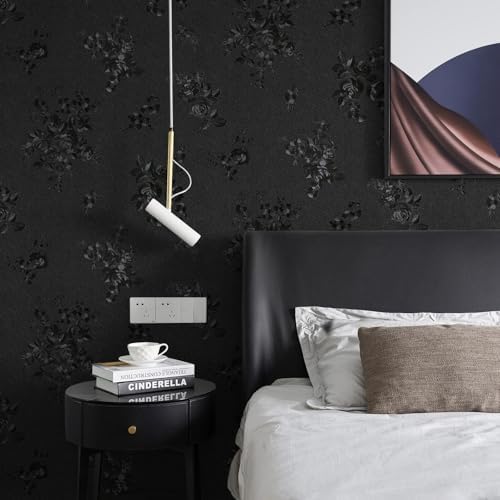 Black Peel and Stick Wallpaper Silk Embossed Floral 275in 17.7in - Image 5