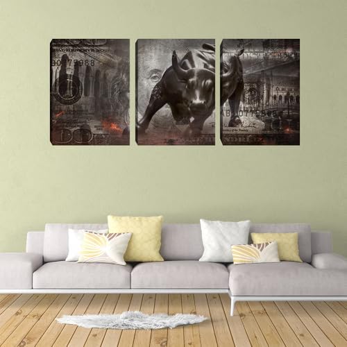 Motivational Wall Art Canvas Print Bull Office Decor 3 Pieces Inspirational - Image 3