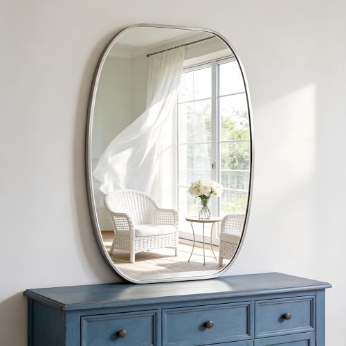 USHOWER Silver Oval Bathroom Mirror 20x30 Inch, Oblong Vanity Mirror by USHOWER