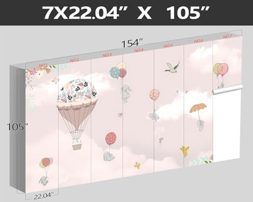 XMPMBM-Pink Clouds hot air Balloon Nursery Room Fabric Wallpaper Cartoon - Image 4