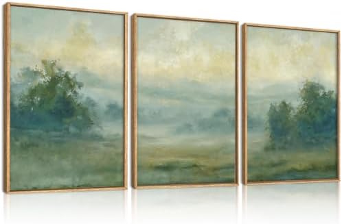 HLNIUC Green Abstract Minimalist Framed Canvas Wall Art, Large Neutral by HLNIUC