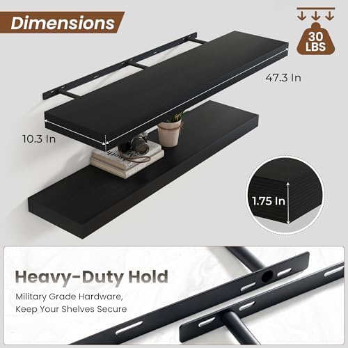 Heimlove Floating Shelves 47.2" W x 10.3" D Black Set of 2 - Image 4