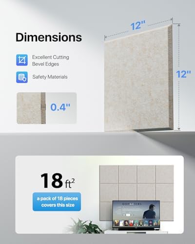 Soundsbay Self-Adhesive Soundproof Wall Panels 18 Pack 12"x12" Beige - Image 5