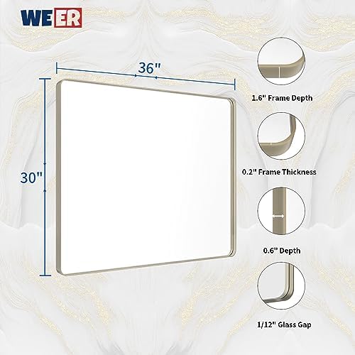WEER Brushed Nickel Bathroom Vanity Mirror 36X30 Inch - Image 6