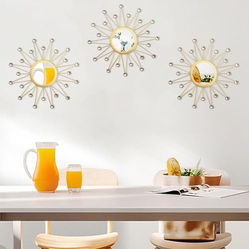 Uaussi 3 Pack Crystal Sunburst Wall Mirror Décor Rhinestone Mirrors Decorative - Image 7