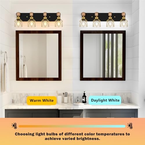 FadimiKoo Farmhouse Bathroom Vanity Light Fixtures, 4-Light Wood Bathroom - Image 4