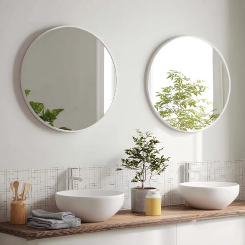 Sunniry White Bathroom Mirror 30 inch, 2 Pack Wall Mirror, Matte Metal Frame - Image 3