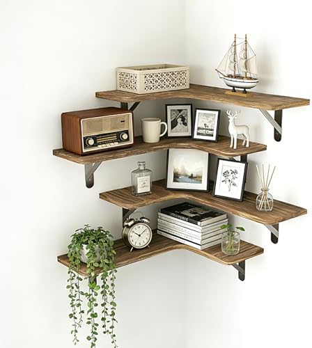 Corner Floating Shelves, Wood Corner Shelves Rustic Brown by Unknown