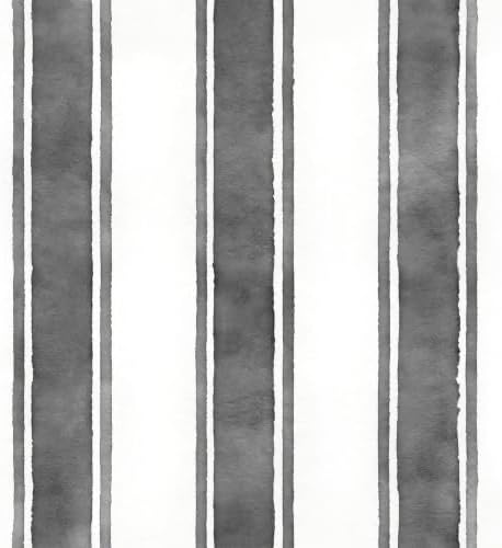 17.3" x 1200" Watercolor Black Striped Peel and Stick Wallpaper by AuraCyzirineWallpaper