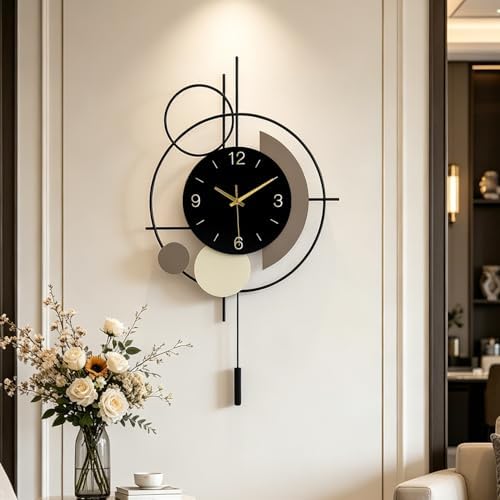 Wall Clock with Pendulum, Silent Quality Quartz Battery Operated, Large Wall by QWANPET