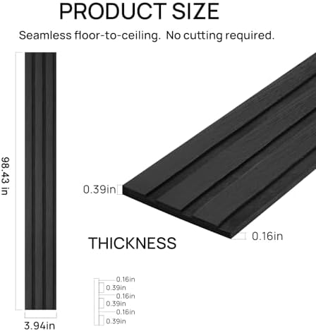Peel and Stick Black Slat 3D Wall Panels 4"x98", Wood Acoustic Accent - Image 5