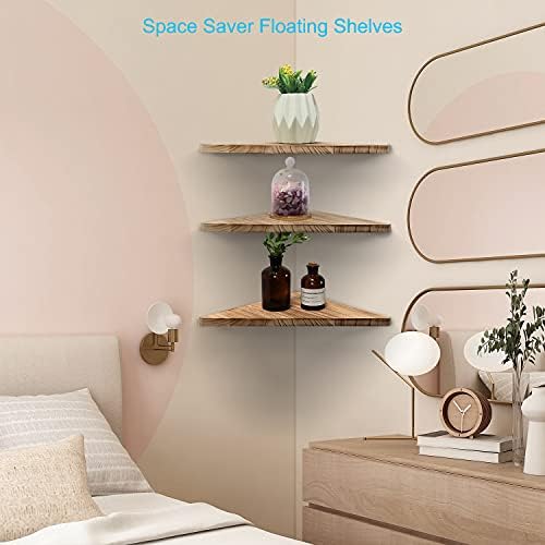 Joiishom Corner Wall Shelf Set of 3, Floating Corner Shelves, Rustic Wood Wall - Image 5