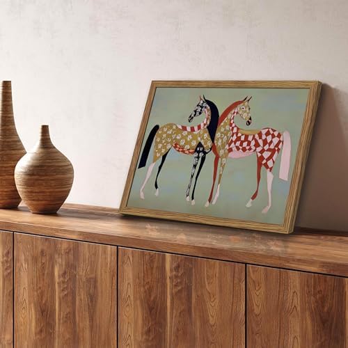 Framed Vintage Horse Canvas Wall Art, Abstract Two Patterned Horses Print - Image 2