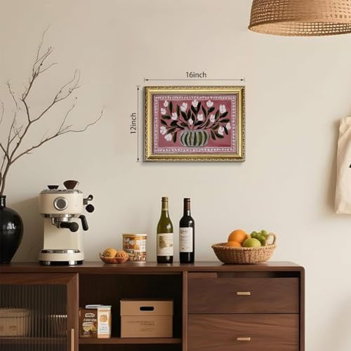 Gold Framed Vintage Floral Wall Art, Retro Vase White Flower Print - Image 4