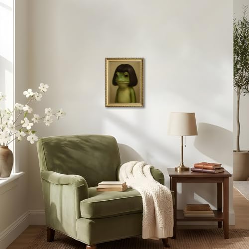 Gold Framed Whimsical Frog Wall Art, Funny Frog Wall Decor Painting Humor - Image 5