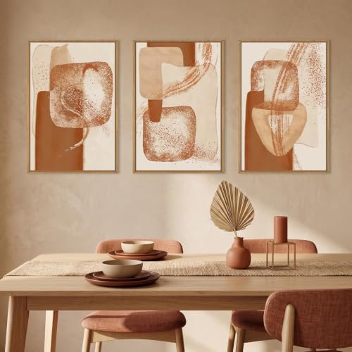 Neutral Orange Abstract Framed Canvas Wall Art Set-24"x36"x3 - Image 2