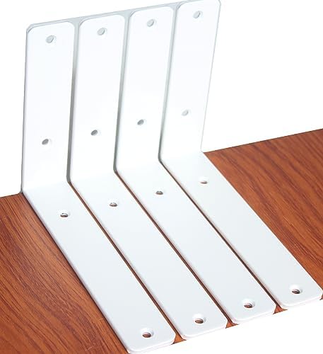 4 Pack - L 8" x H 6" x W1.5, 5mm Thick White L Shelf Bracket, Iron Shelf by MHMYDZ