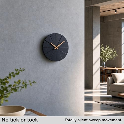 Driini Modern Wall Clock with No Numbers and Wooden Hands. Black, 10.5 Inch - Image 2