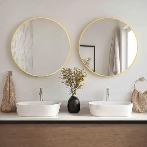 Sunniry Gold Round Mirror 24 inch, 2 Pack Circle Mirror, Brushed Metal Frame - Image 6