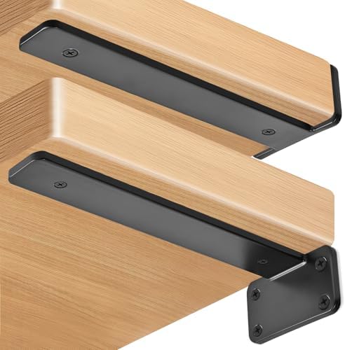 2 Pack - 9 inch Black Hidden L Shelf Bracket Iron Floating Shelf Brackets by MHMYDZ
