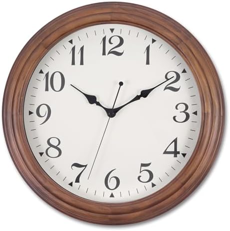 14 Inch Wood Wall Clock Retro Wooden Wall Clocks Battery Operated by Vigorwise